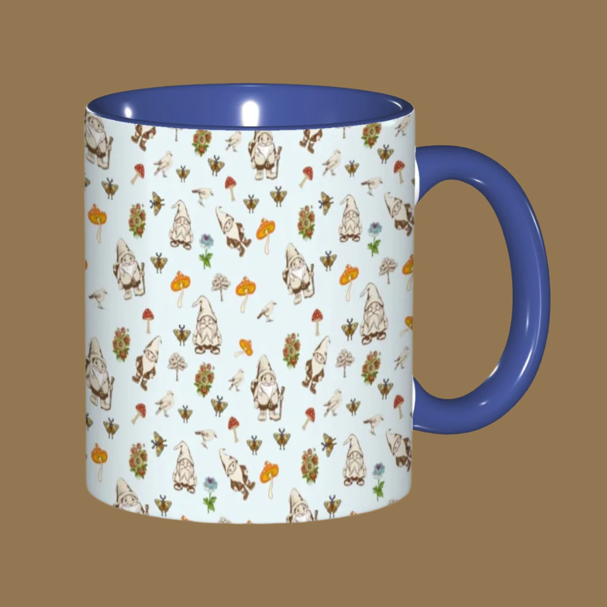 "Forest Folk, Light Blue" 11oz Gnome and Mushroom Mug - Rabbit Haven