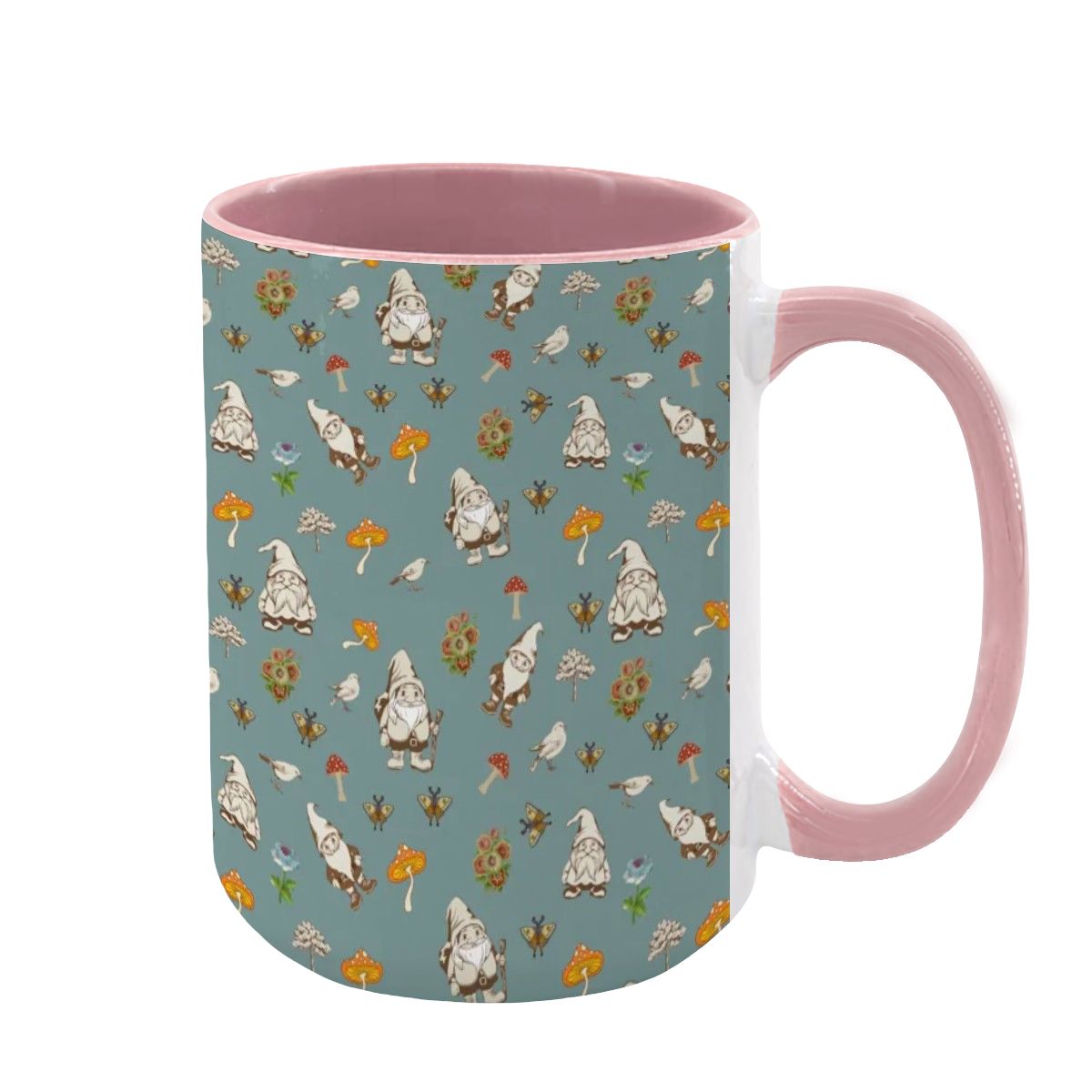 "Forest Folk, Slate Blue" 15oz Mushroom and Gnome Mug - Rabbit Haven