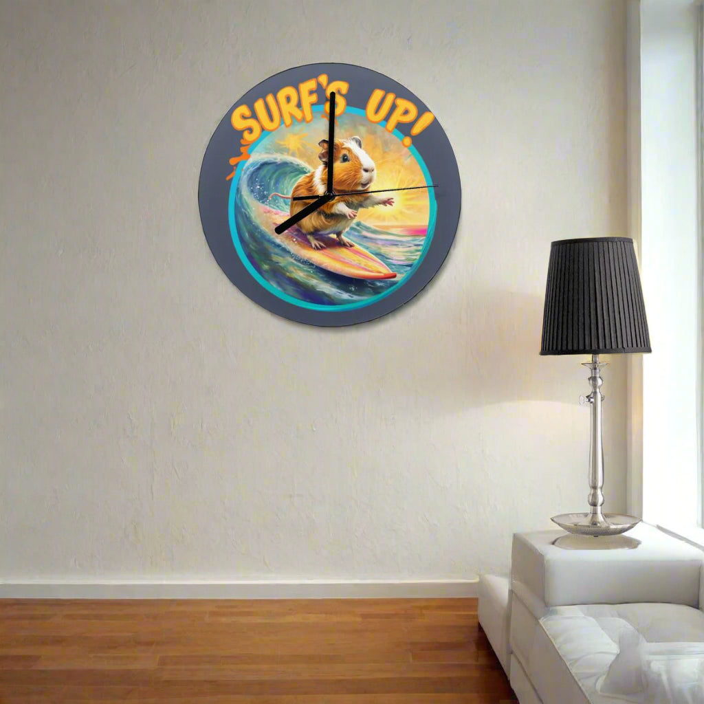 "Surf's Up" Cute Guinea Pig Wall Clock