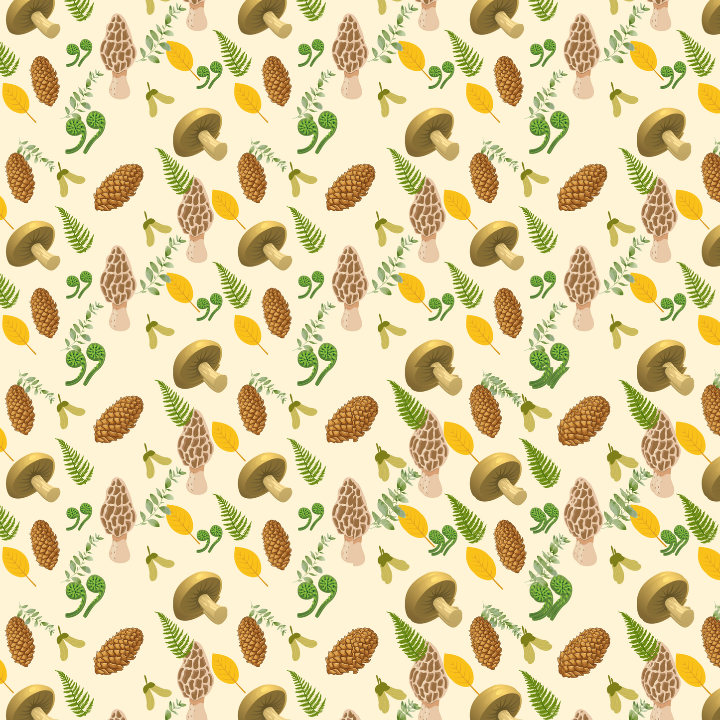 "Forest Forager" Blanket – Cream Fleece Throw with Mushrooms, Pinecones & Ferns, Cozy Woodland Nature Decor Gift