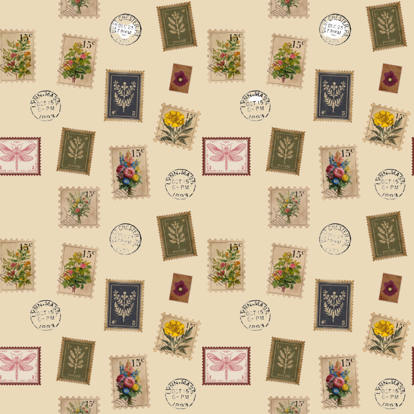 "Garden Postage" Adult Blanket Hoodie – Cream Background, Cozy Floral Stamp Print