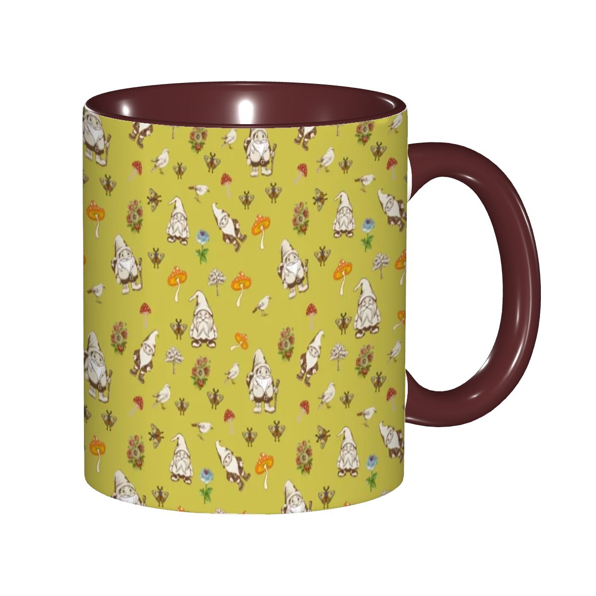 "Forest Folk, Olive Yellow" 11oz Mushroom and Gnome Mug - Rabbit Haven