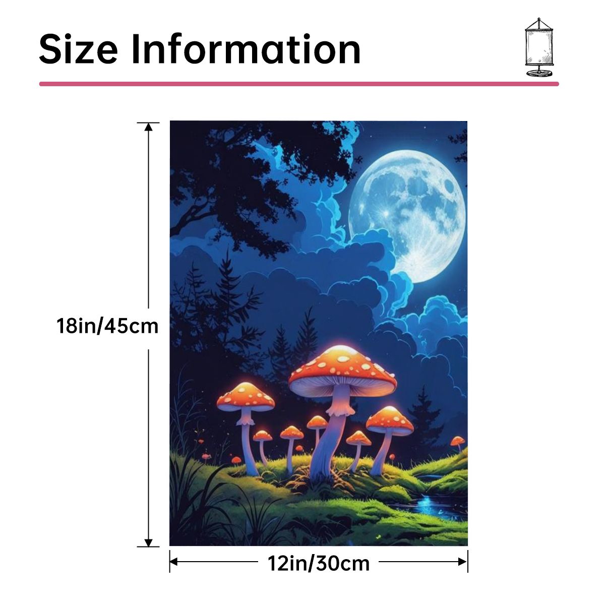 Lunar Mushrooms Garden Flag – Glowing Mushrooms and Full Moon Yard Banner