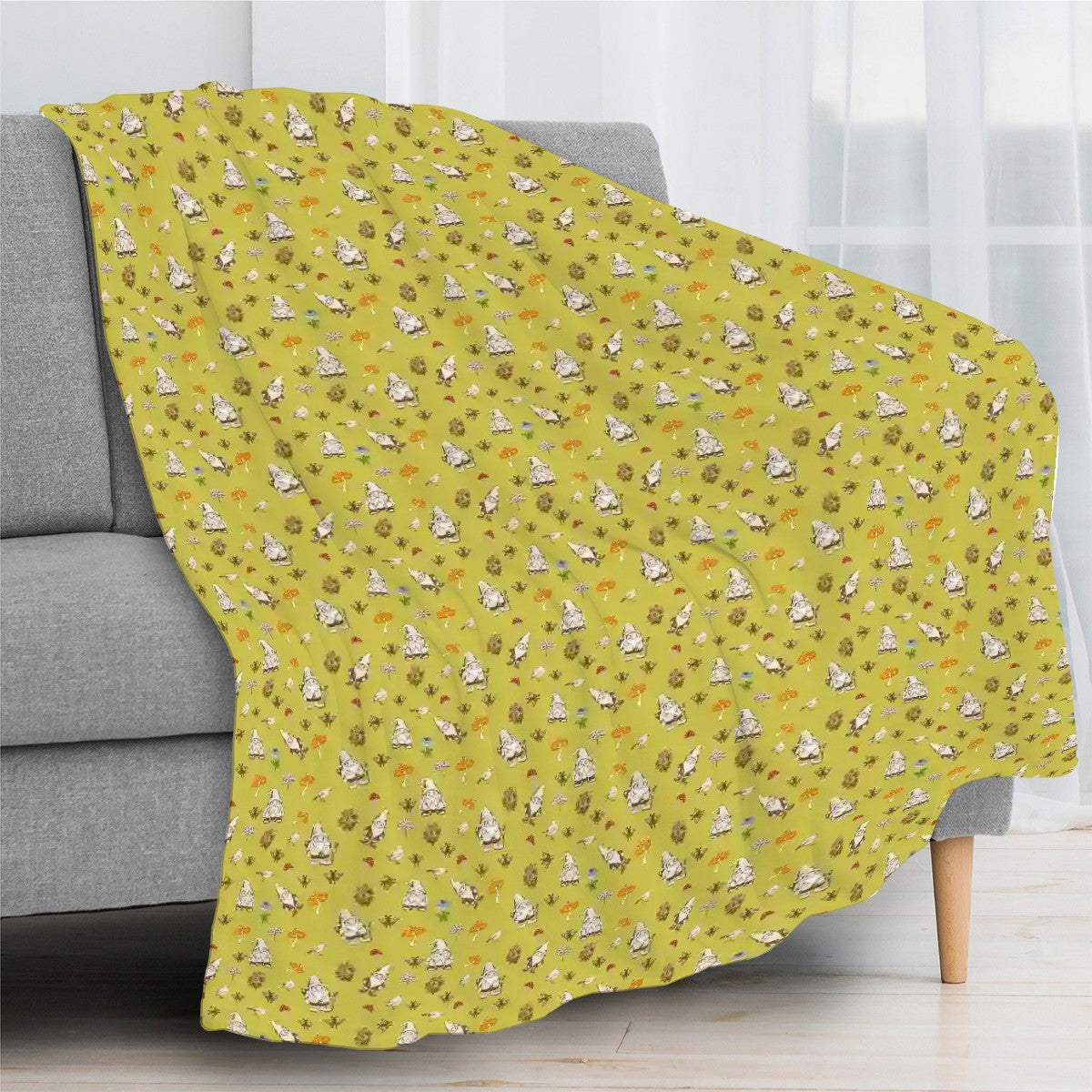 "Forest Folk" Olive Yellow Blankets - Rabbit Haven