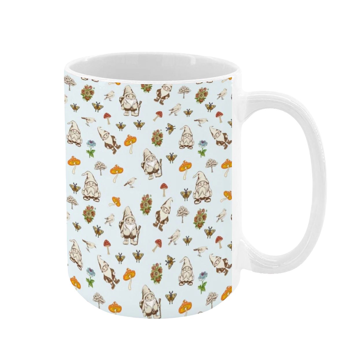 "Forest Folk, Light Blue" 15oz Gnome ang Mushroom Mug - Rabbit Haven