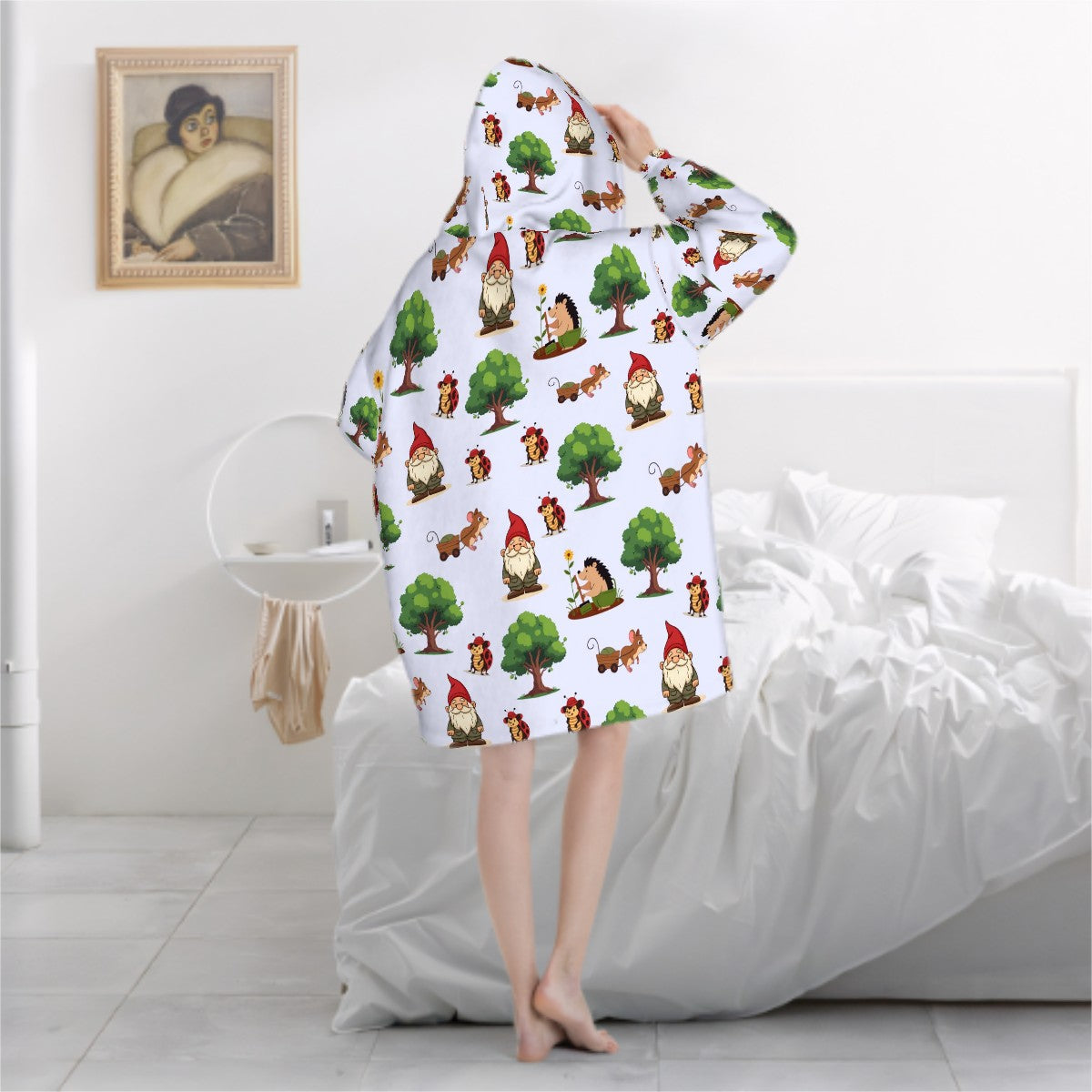 Gnome Folk & Friends Blanket Hoodie – Lavender, Gnomes & Woodland Animals