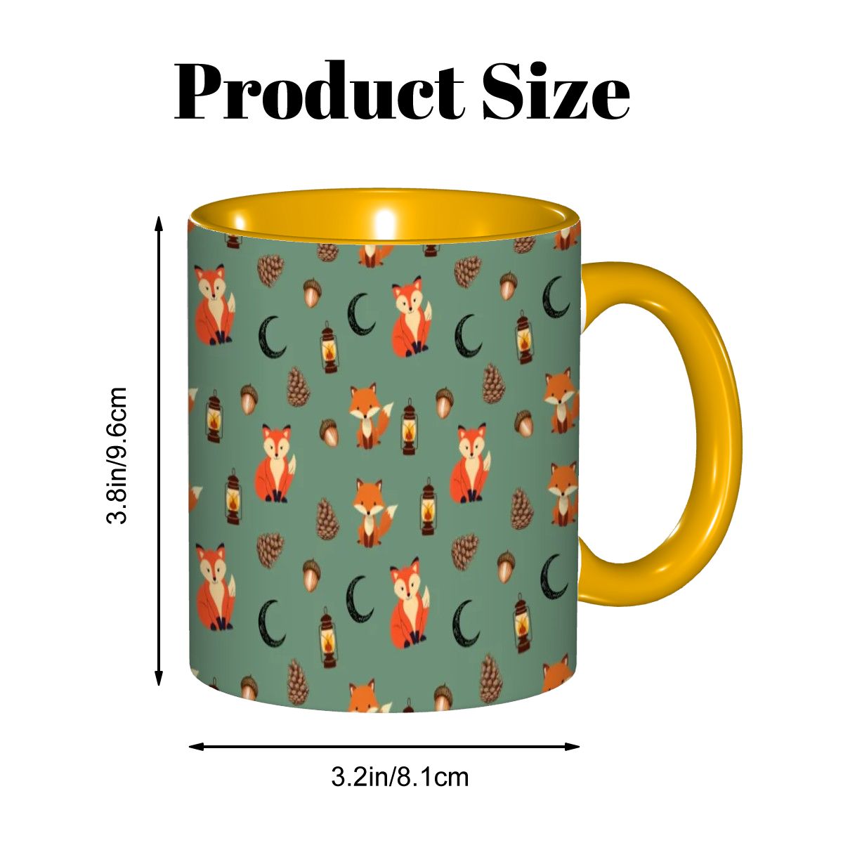 Foxlight Trail 11oz Mug – Whimsical Fox & Forest Lanterns on Muted Green | Woodland Coffee Cup by Rabbit Haven