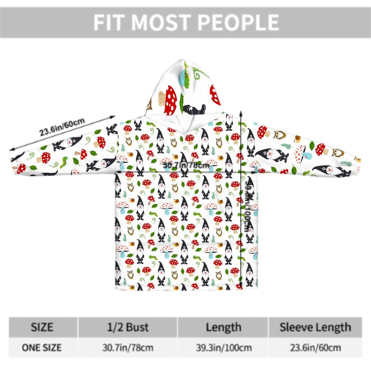 "Woodland Magic" Blanket Hoodie – Cozy Whimsical Loungewear with Gnomes