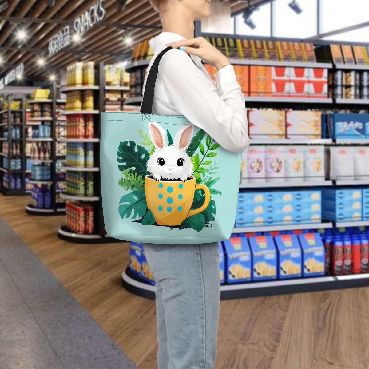 "Cuppa Bunny" Cute Rabbit in Teacup Nature Shoulder Bag