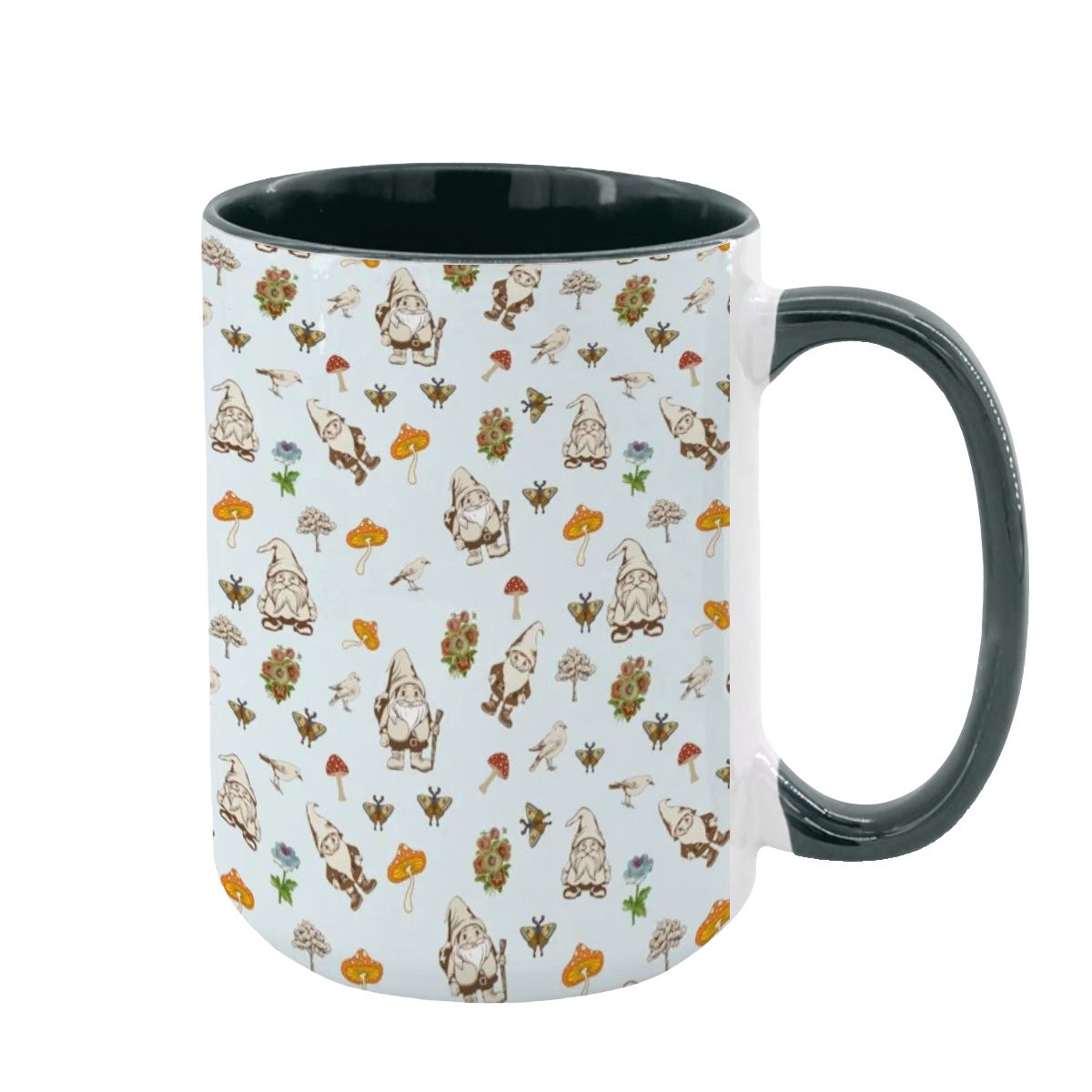 "Forest Folk, Light Blue" 15oz Gnome ang Mushroom Mug - Rabbit Haven
