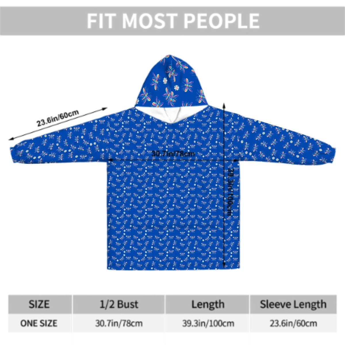 "Iridescent Flight" Blue Blanket Hoodie – Cozy Whimsical Loungewear with Dragonflies