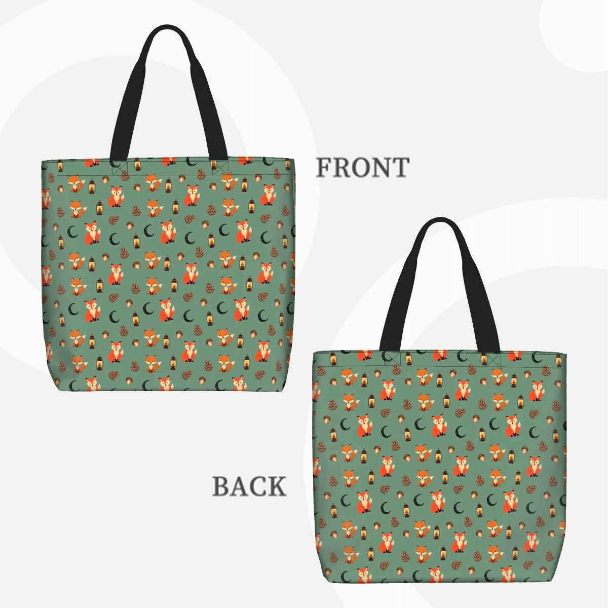 "Foxlight Trail" Shoulder Bag – Whimsical Foxes & Lanterns on Muted Forest Green | Woodland Market Bag by Rabbit Haven