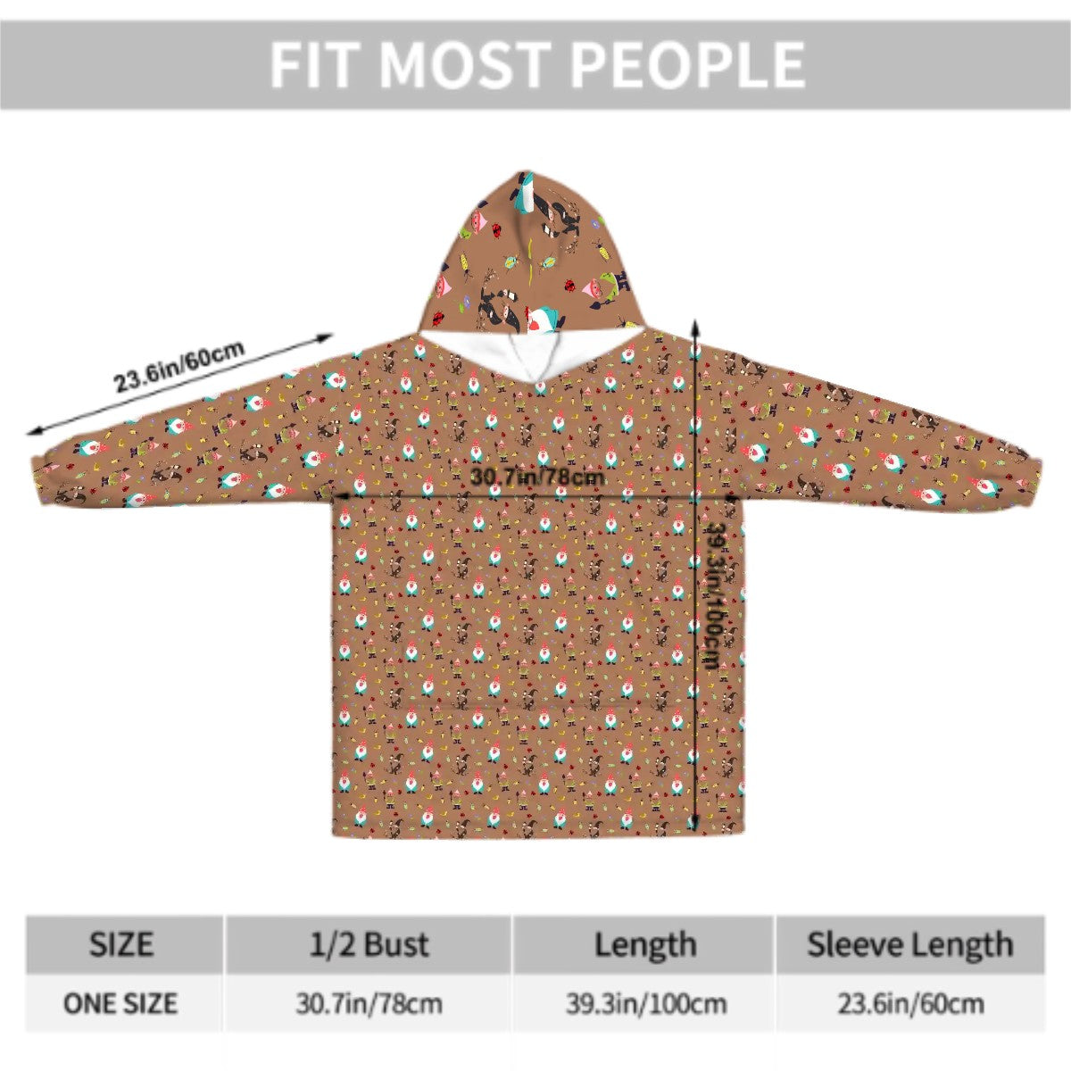 "Gnome Trails" Brown Blanket Hoodie – Cozy Whimsical Loungewear with Gnomes
