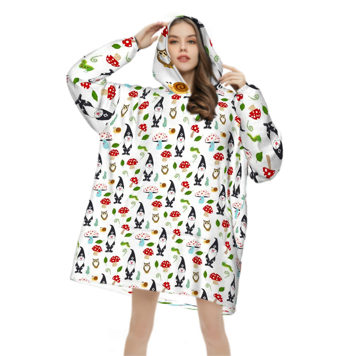 "Woodland Magic" Blanket Hoodie – Cozy Whimsical Loungewear with Gnomes