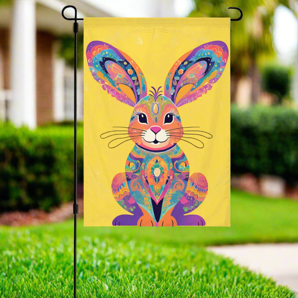 Colorburst Bunny Garden Flag – Colorful Patterned Rabbit Yard Banner