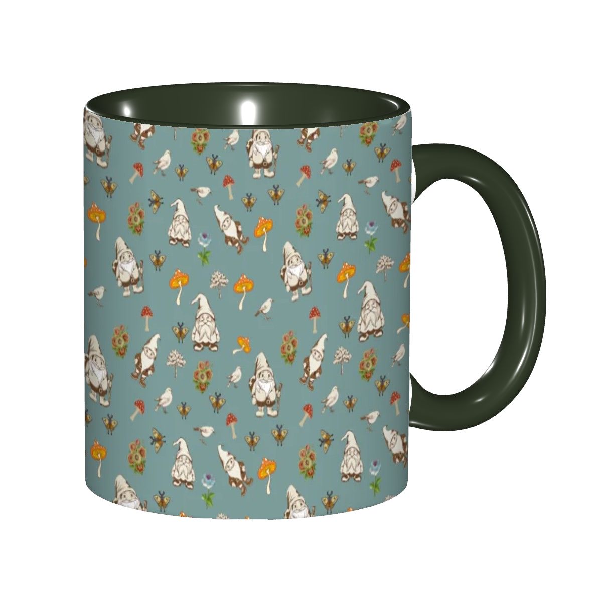 "Forest Folk, Slate Blue" 11oz Mushroom and Gnome Mug - Rabbit Haven