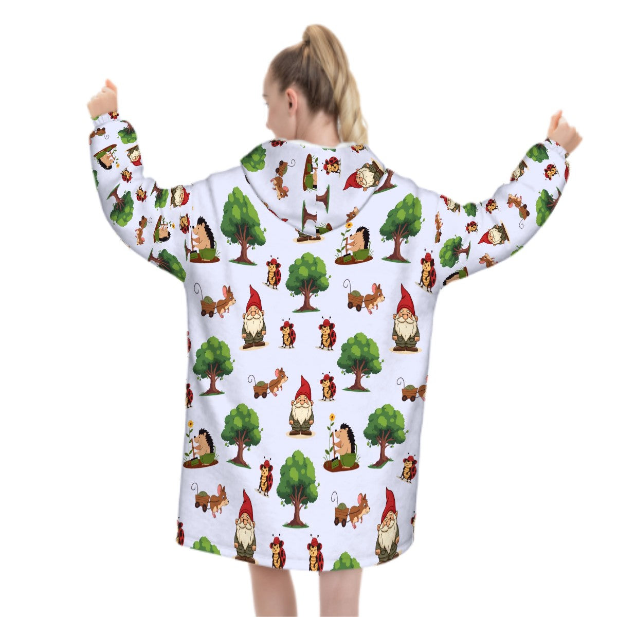 Gnome Folk & Friends Blanket Hoodie – Lavender, Gnomes & Woodland Animals