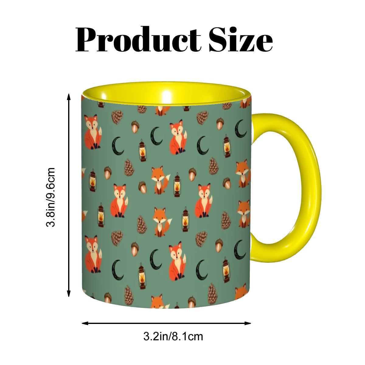 Foxlight Trail 11oz Mug – Whimsical Fox & Forest Lanterns on Muted Green | Woodland Coffee Cup by Rabbit Haven