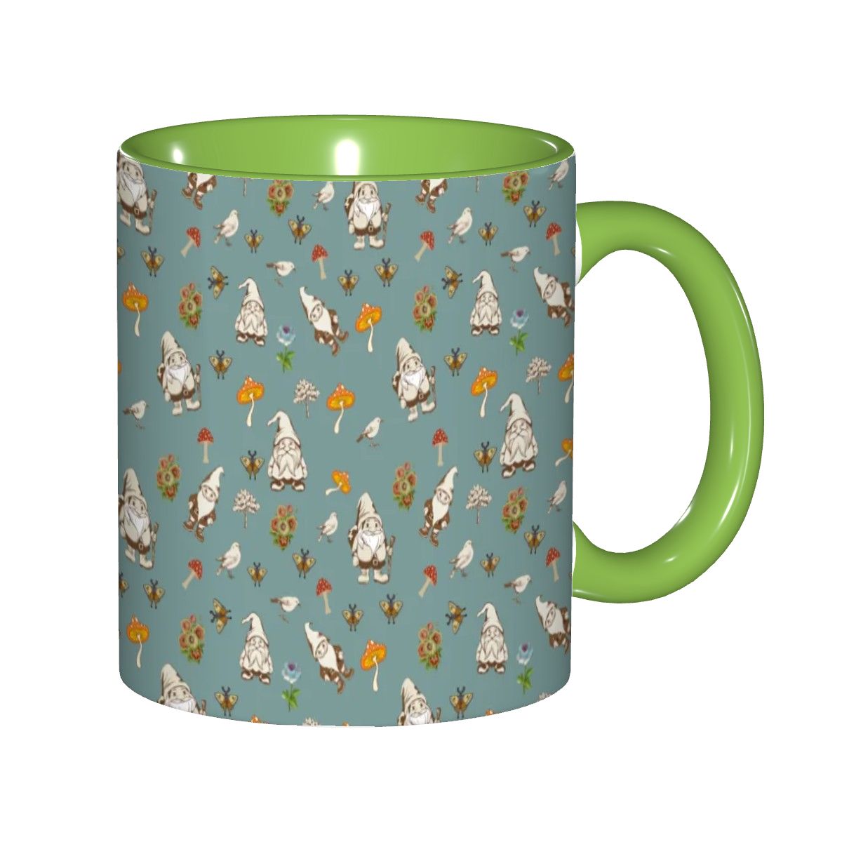 "Forest Folk, Slate Blue" 11oz Mushroom and Gnome Mug - Rabbit Haven
