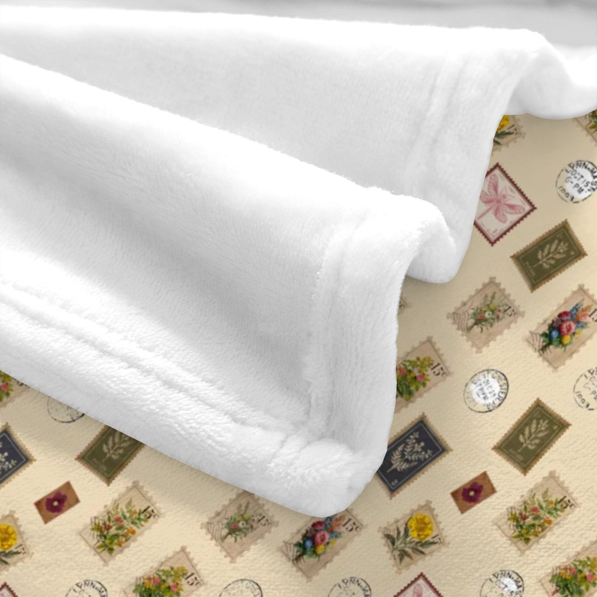 'Garden Postage" Blanket – Vintage Botanical Stamps on Cream | Cozy Floral Throw by Rabbit Haven