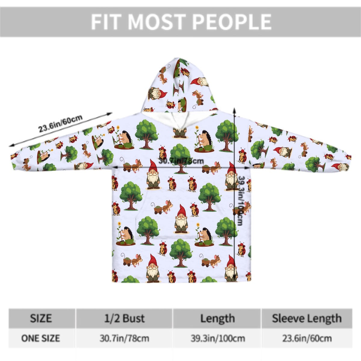 Gnome Folk & Friends Blanket Hoodie – Lavender, Gnomes & Woodland Animals