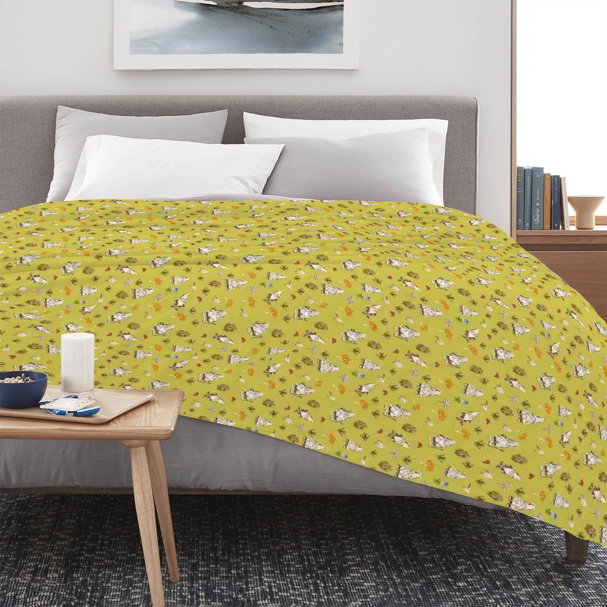 "Forest Folk" Olive Yellow Blankets - Rabbit Haven