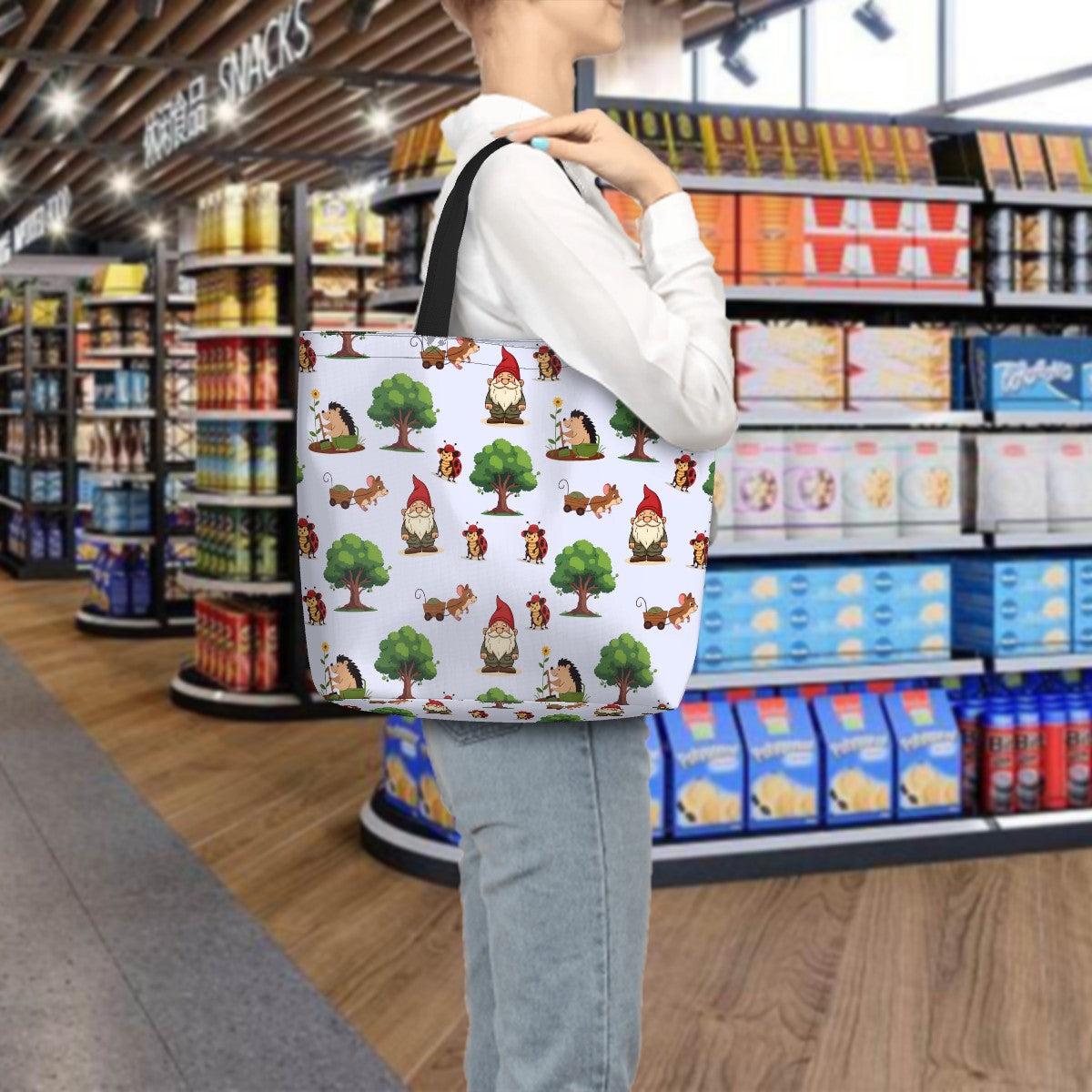 Gnome Folk & Friends Lavender Shoulder Bag – Whimsical Woodland Gnomes & Forest Animals Tote