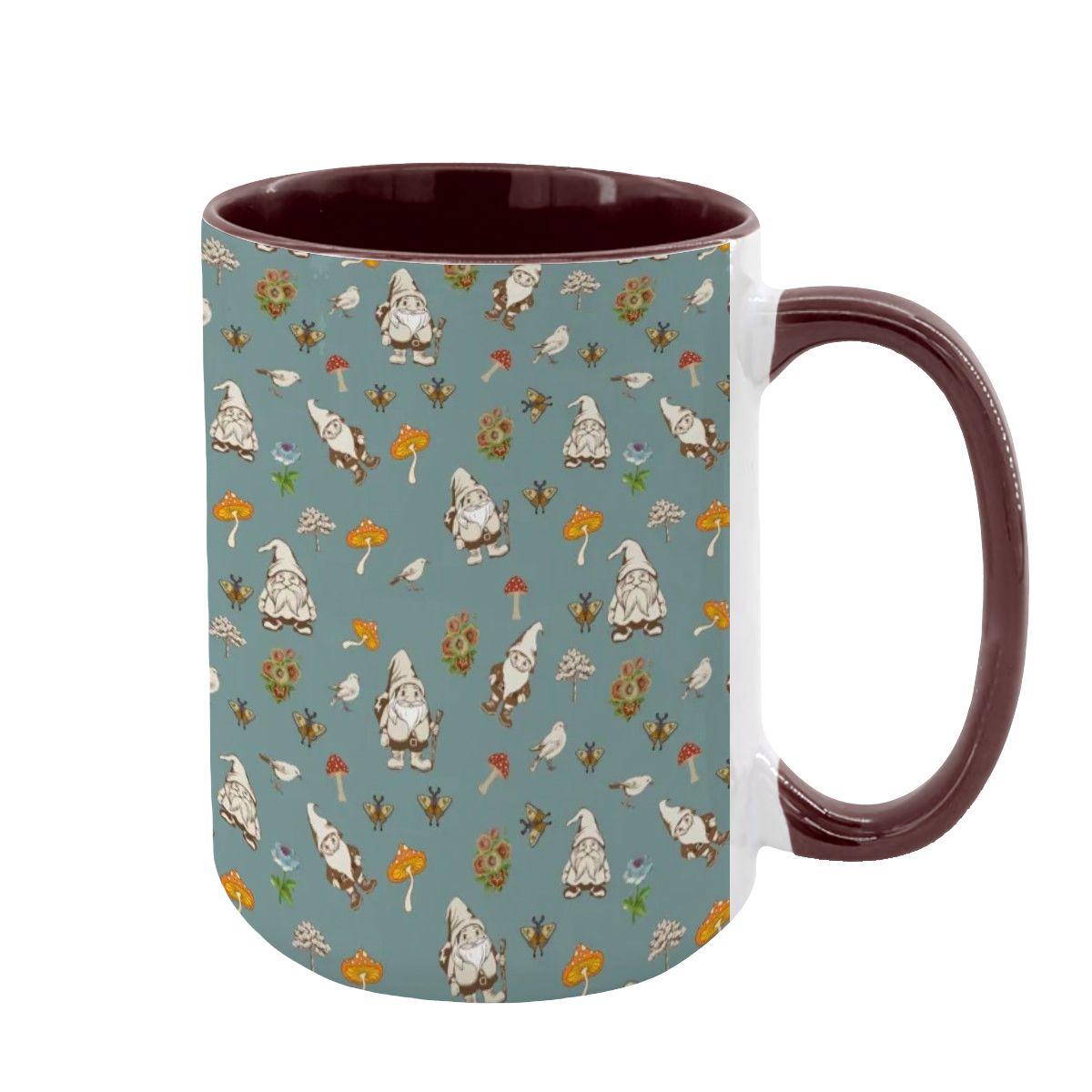 "Forest Folk, Slate Blue" 15oz Mushroom and Gnome Mug - Rabbit Haven
