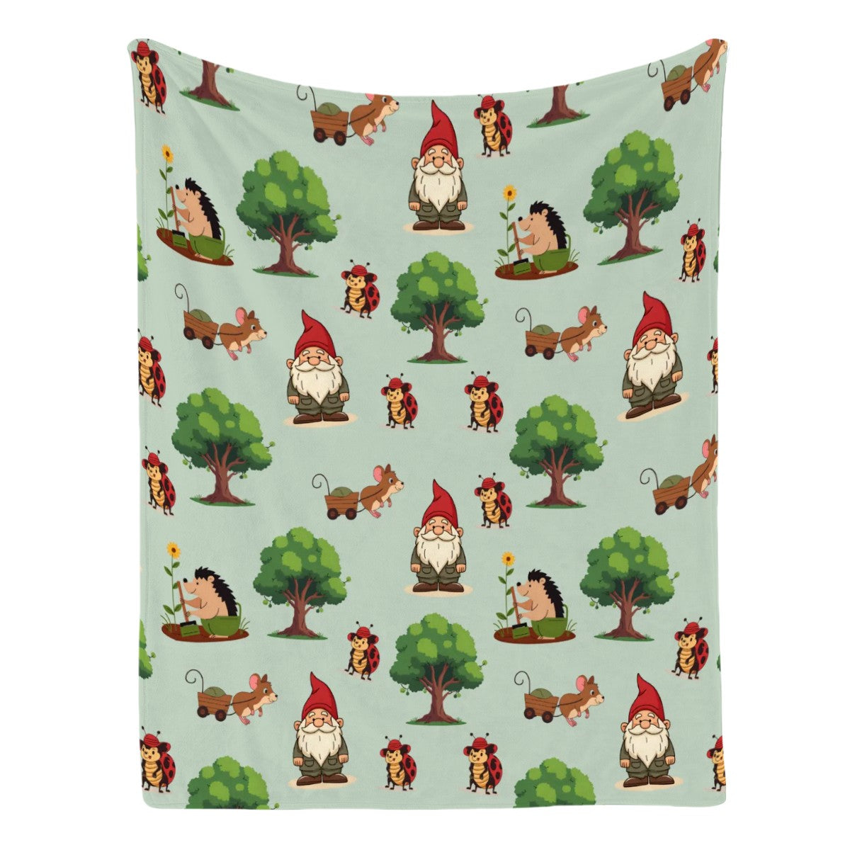 Gnome Folk & Friends Sage Green Blanket – Cozy Gnomes & Woodland Animals