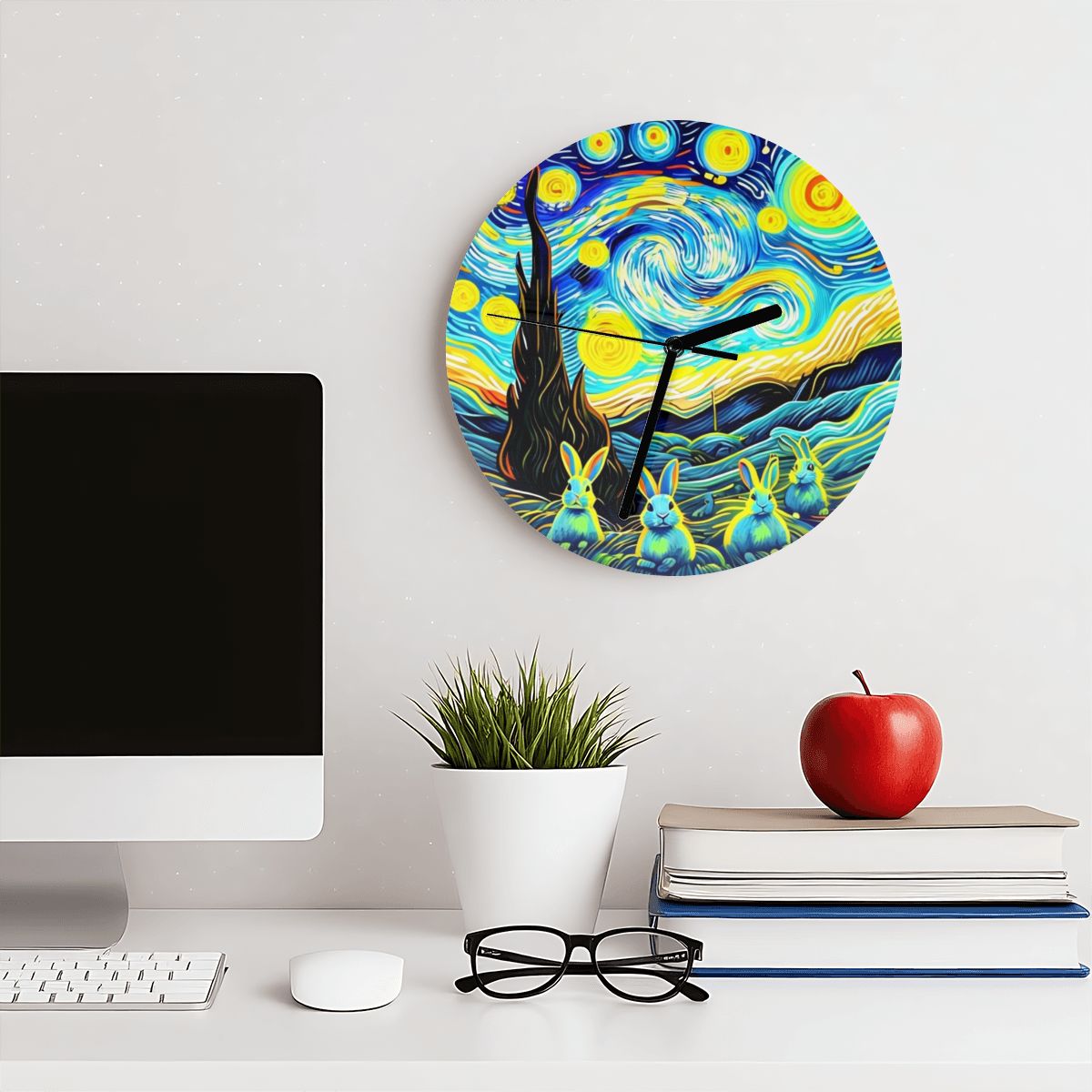 "Nightscapes" Whimsical Bunny Wall Clock