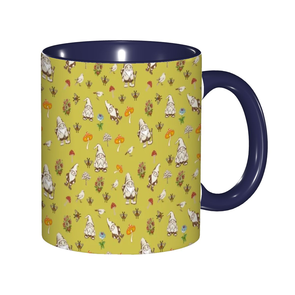 "Forest Folk, Olive Yellow" 11oz Mushroom and Gnome Mug - Rabbit Haven