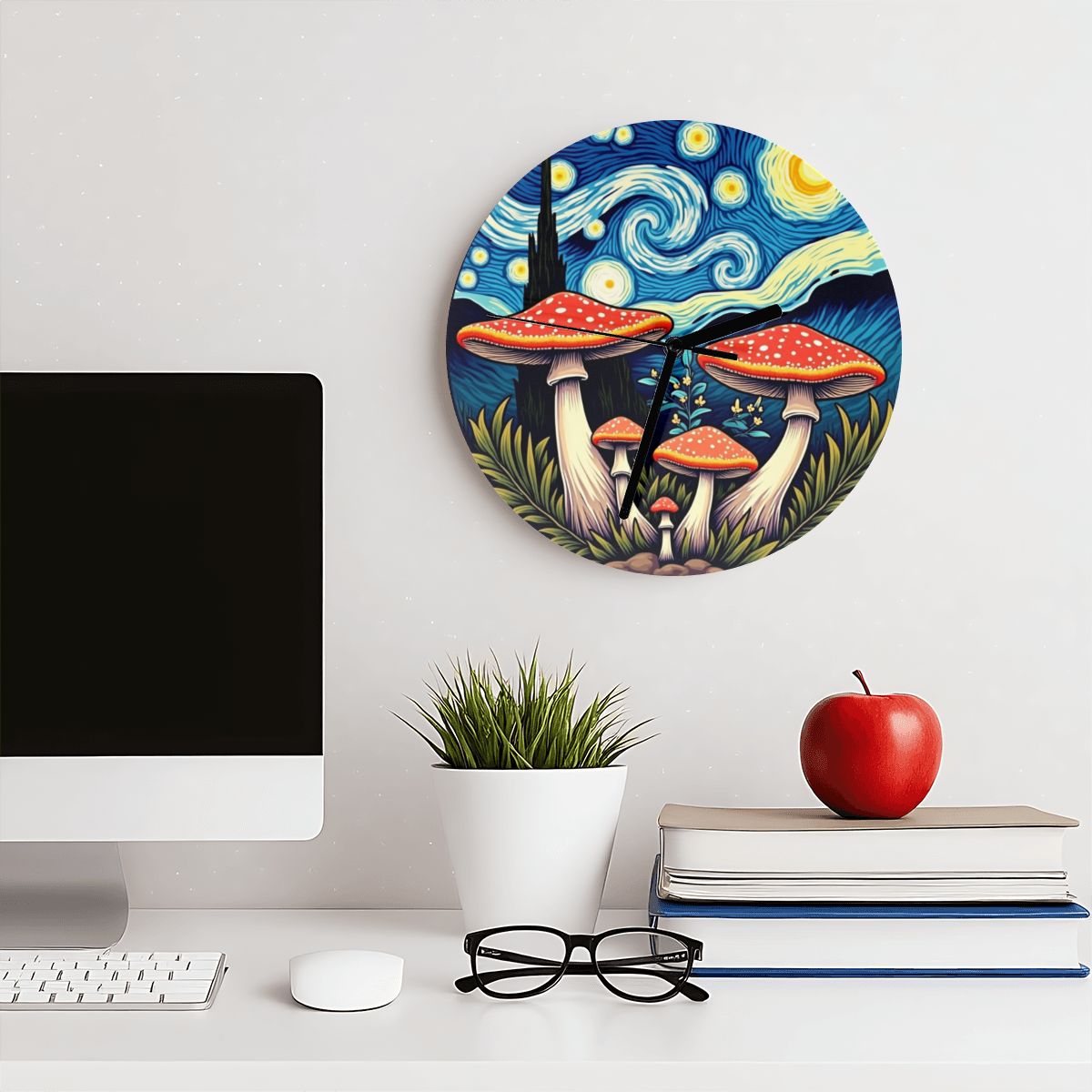 "Amanita Mushroom" Mushroom Art Wall Clock