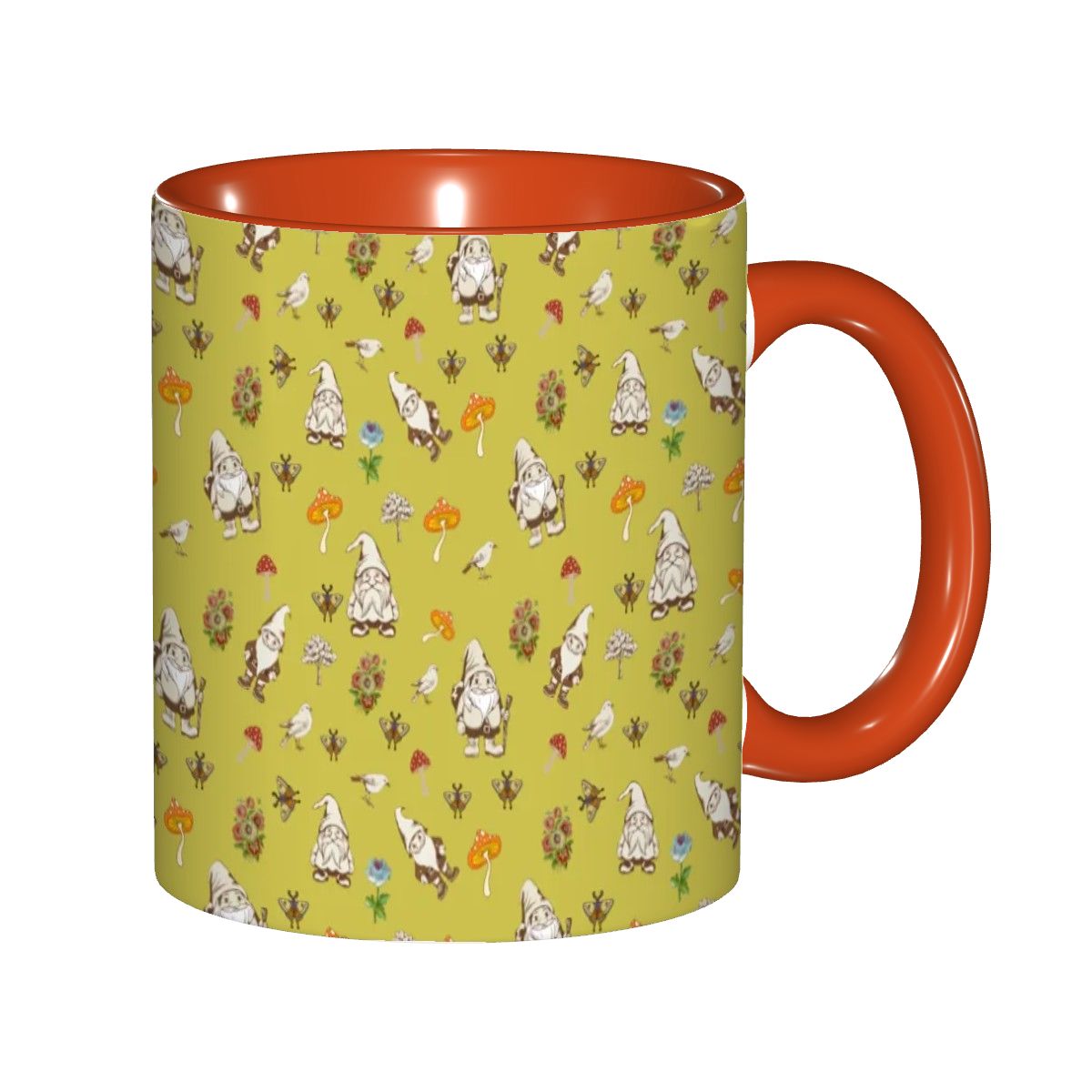 "Forest Folk, Olive Yellow" 11oz Mushroom and Gnome Mug - Rabbit Haven