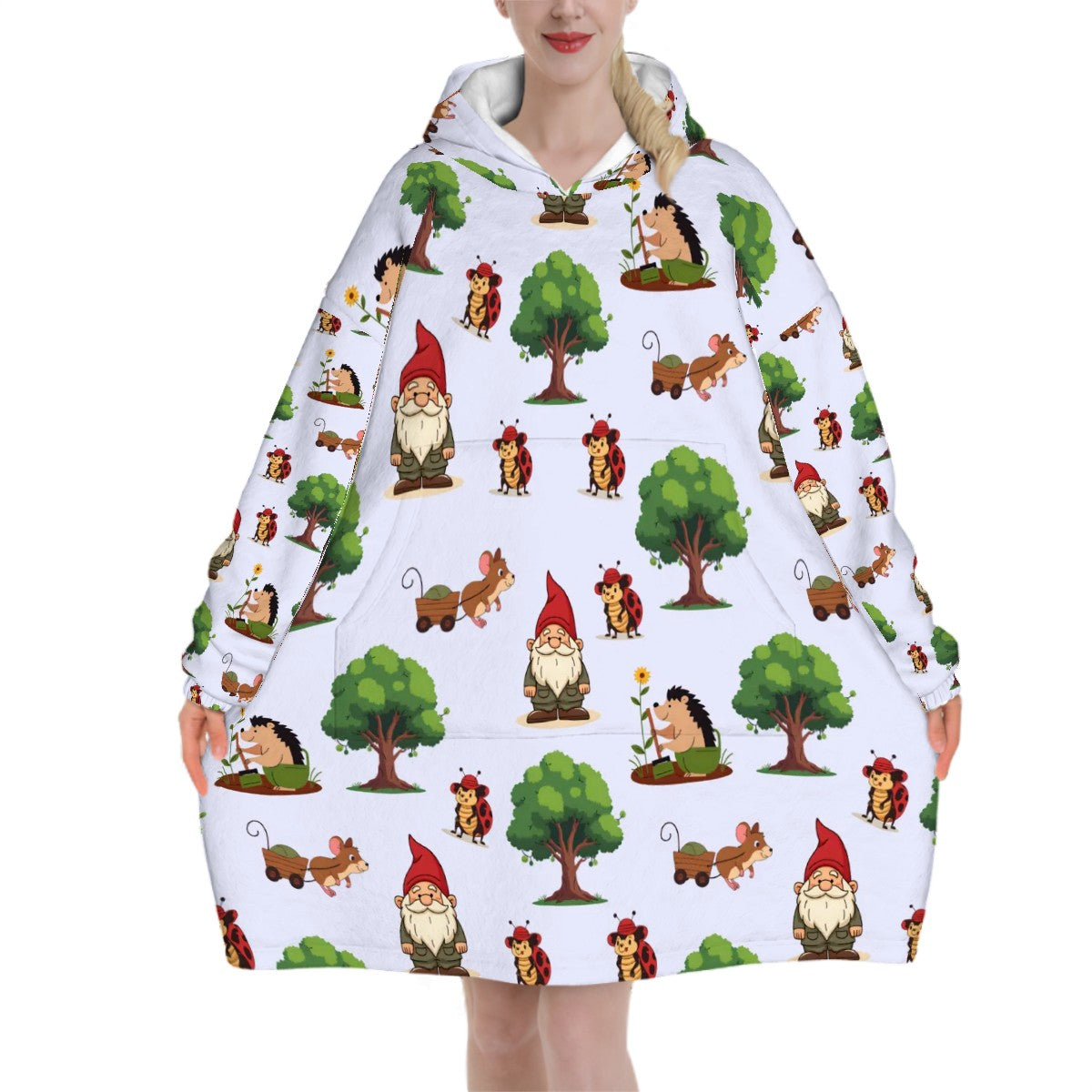 Gnome Folk & Friends Blanket Hoodie – Lavender, Gnomes & Woodland Animals