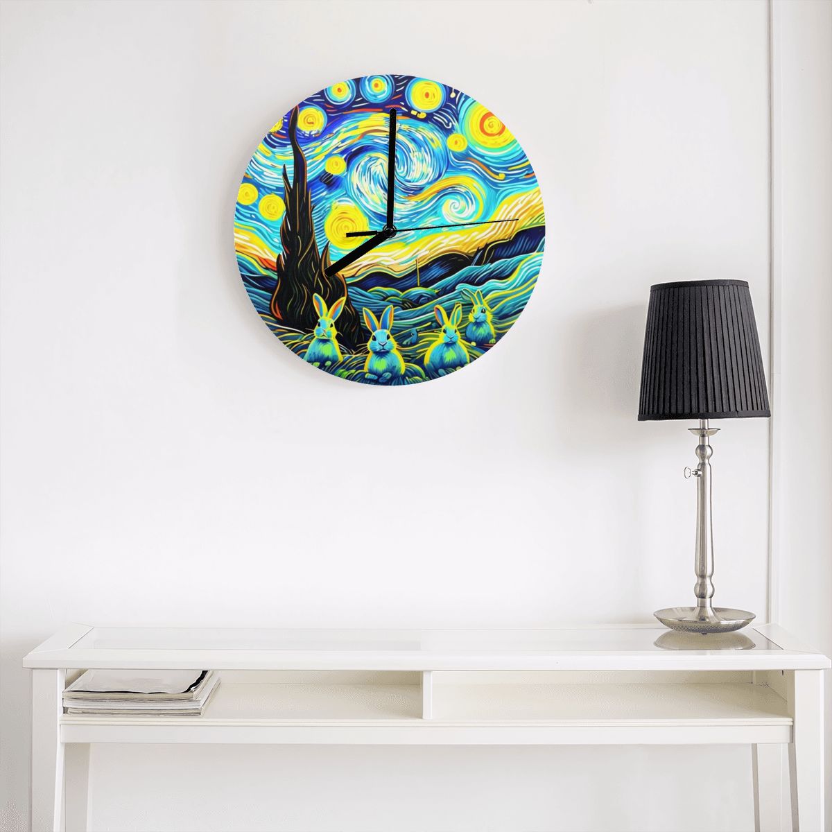 "Nightscapes" Whimsical Bunny Wall Clock