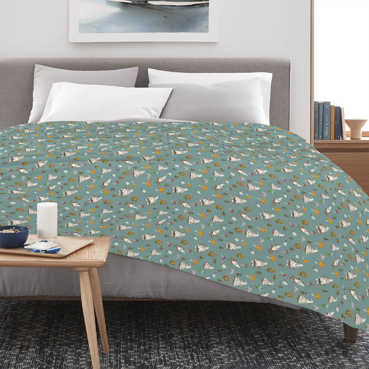 "Forest Folk" Slate Blue Blankets - Rabbit Haven