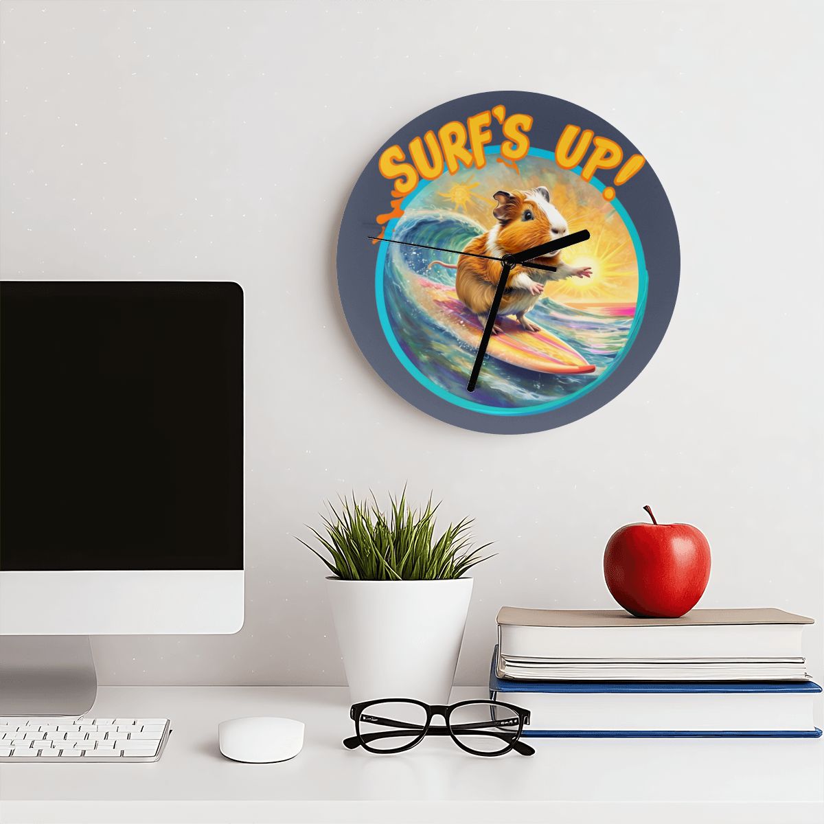 "Surf's Up" Cute Guinea Pig Wall Clock