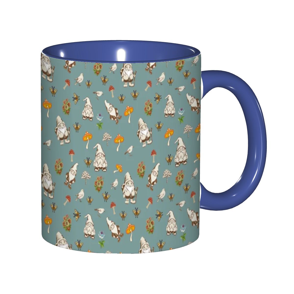 "Forest Folk, Slate Blue" 11oz Mushroom and Gnome Mug - Rabbit Haven