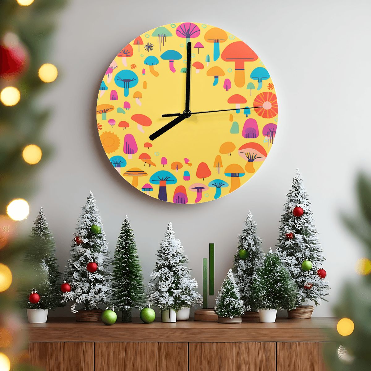 "Enchanted Cap Circle" Mushroom Wall Clock