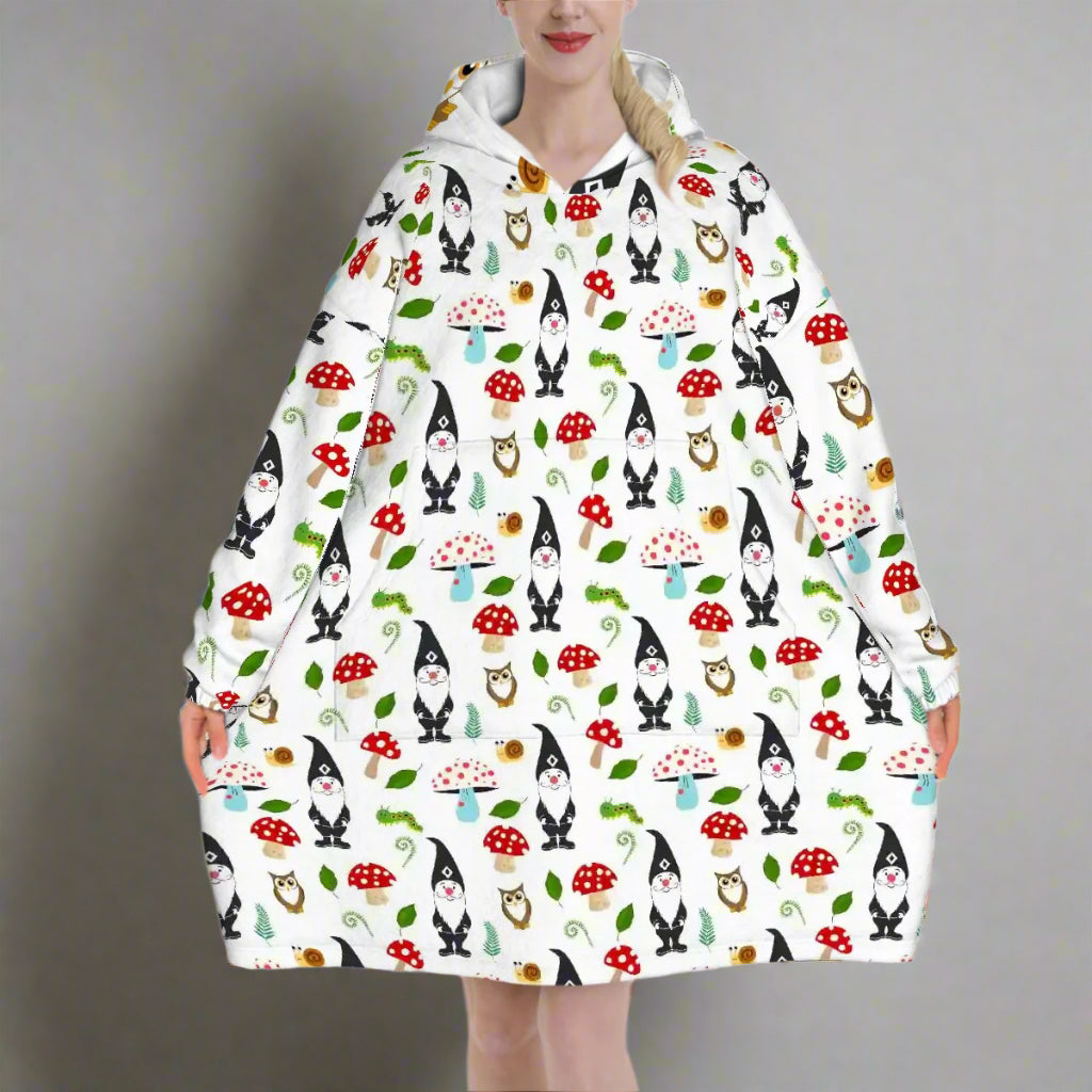 "Woodland Magic" Blanket Hoodie – Cozy Whimsical Loungewear with Gnomes