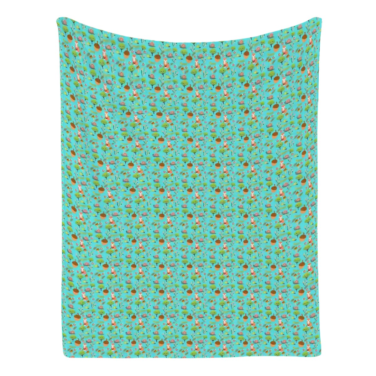 "Foxy Forest" Blanket – Blue Fleece Throw with Foxes, Trees & Woodland Creatures, Cute Nature-Inspired Decor Gift