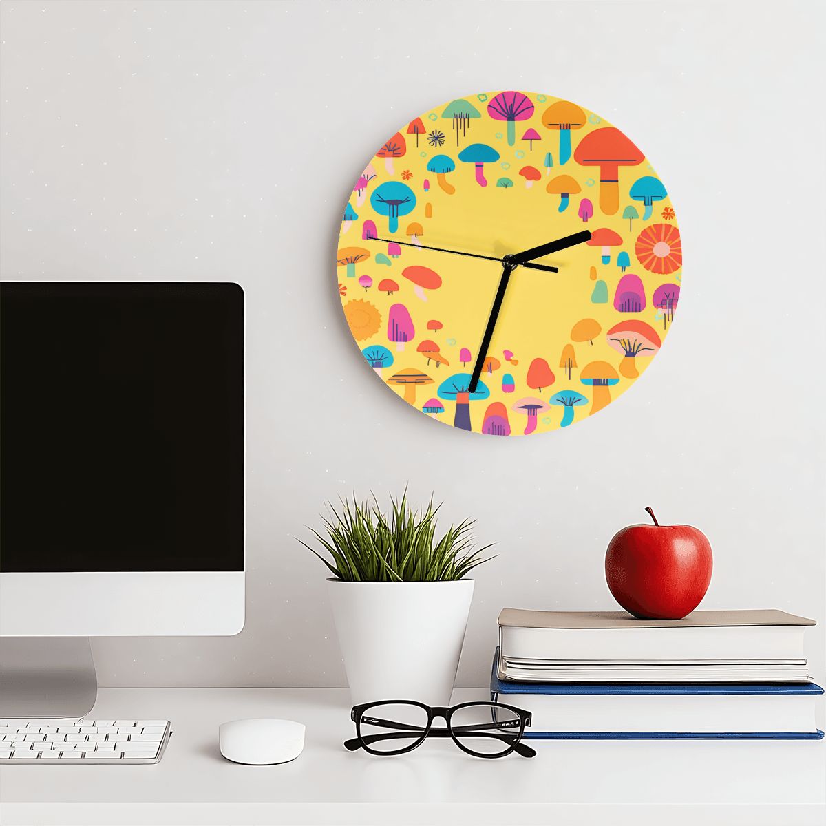 "Enchanted Cap Circle" Mushroom Wall Clock