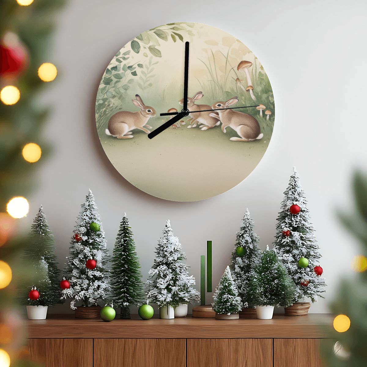 "Rabbit Rendezvous" Rabbit & Mushroom Wall Clock