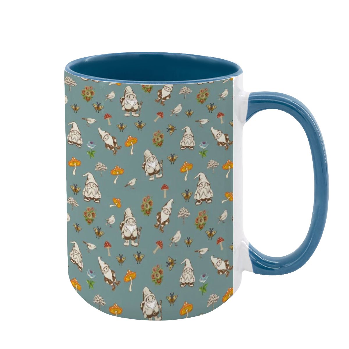 "Forest Folk, Slate Blue" 15oz Mushroom and Gnome Mug - Rabbit Haven