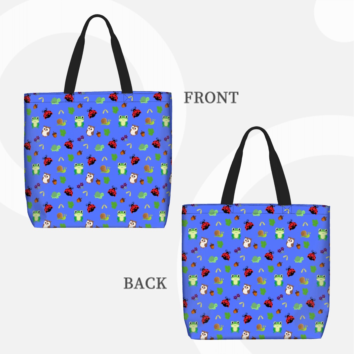 Forest Frolic Blue Shoulder Bag – Cute Woodland Animal All-Over Print Tote with Frogs, Ladybugs & More