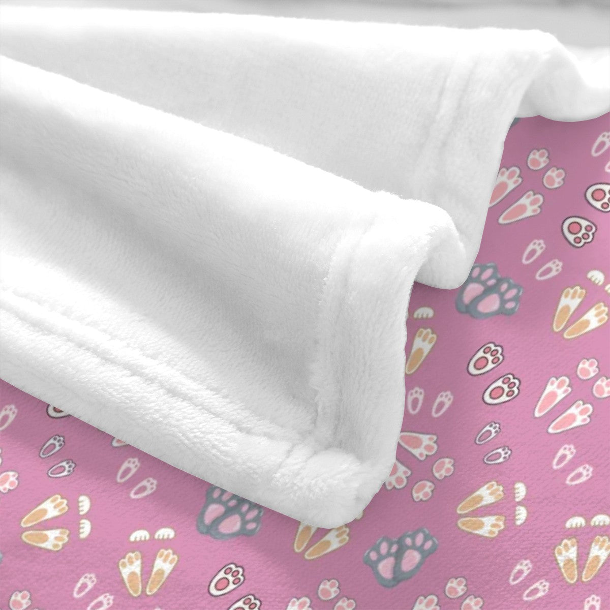 “Bunny Tracks” Blanket – Dusty Rose Background, Cute Rabbit Paw Print Pattern, Cozy Fleece Throw, Woodland Animal Decor