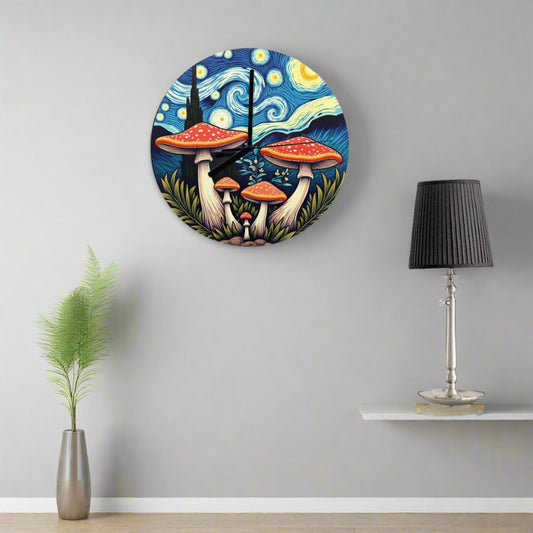 "Amanita Mushroom" Mushroom Art Wall Clock