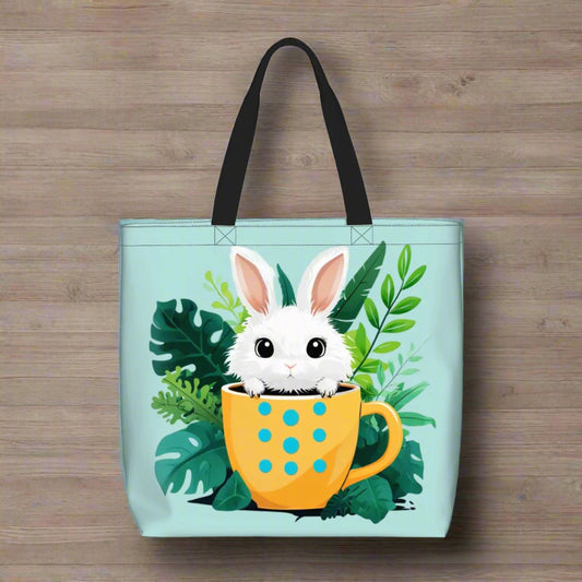 "Cuppa Bunny" Cute Rabbit in Teacup Nature Shoulder Bag