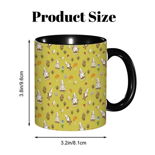 "Forest Folk, Olive Yellow" 11oz Mushroom and Gnome Mug - Rabbit Haven