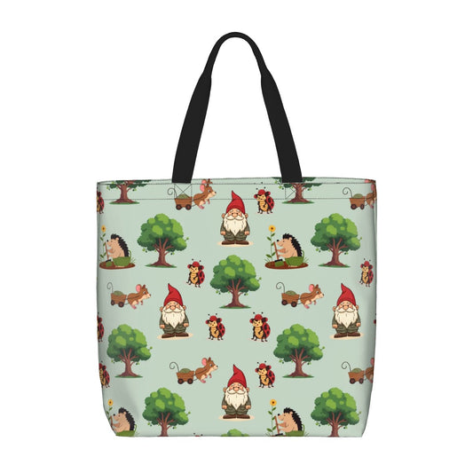 Gnome Folk & Friends Sage Green Shoulder Bag – Whimsical Woodland Gnomes & Forest Animals Tote